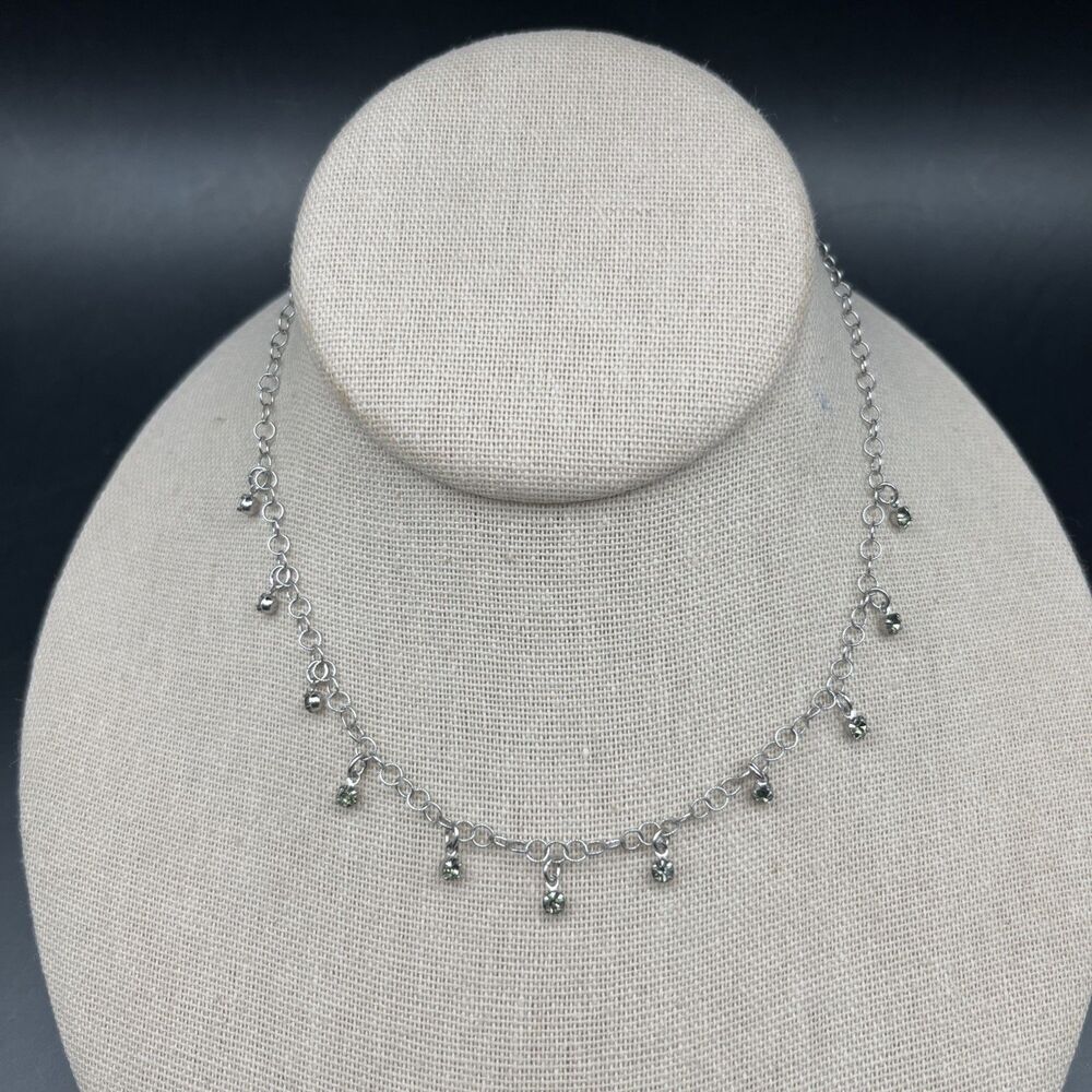 Loft Dainty Delicate Collar Necklace Silver Tone Green Rhinestone Feminine